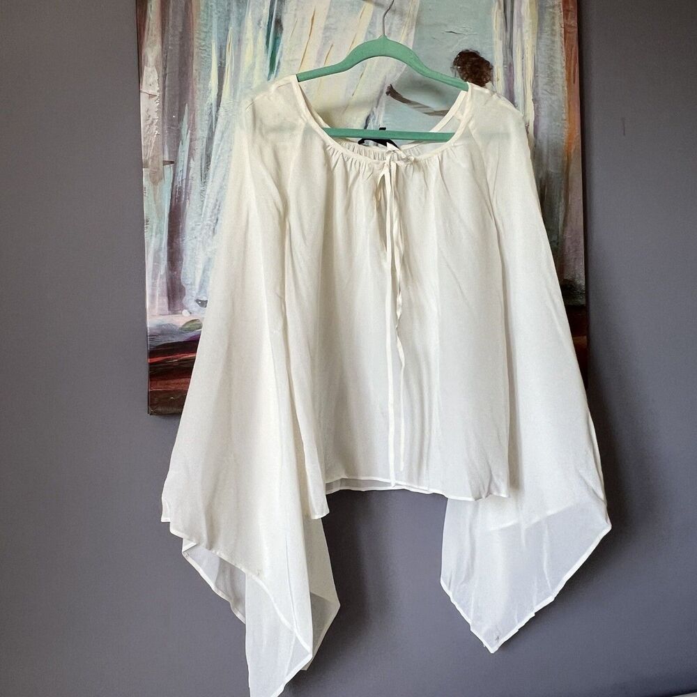 Lou Barok Paris 42 LBK Womens Tie Neck Extra Large Sleeves Blouse White/DEFECTS - Picture 2 of 12